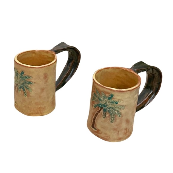 Set Of Two Handmade Palm Tree Mug Pottery - Picture 2 of 15